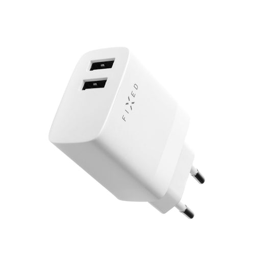 Caricabatterie Retea con Cavo USB-C Fixed, 17W, 3A, 2 x USB-A, Bianco