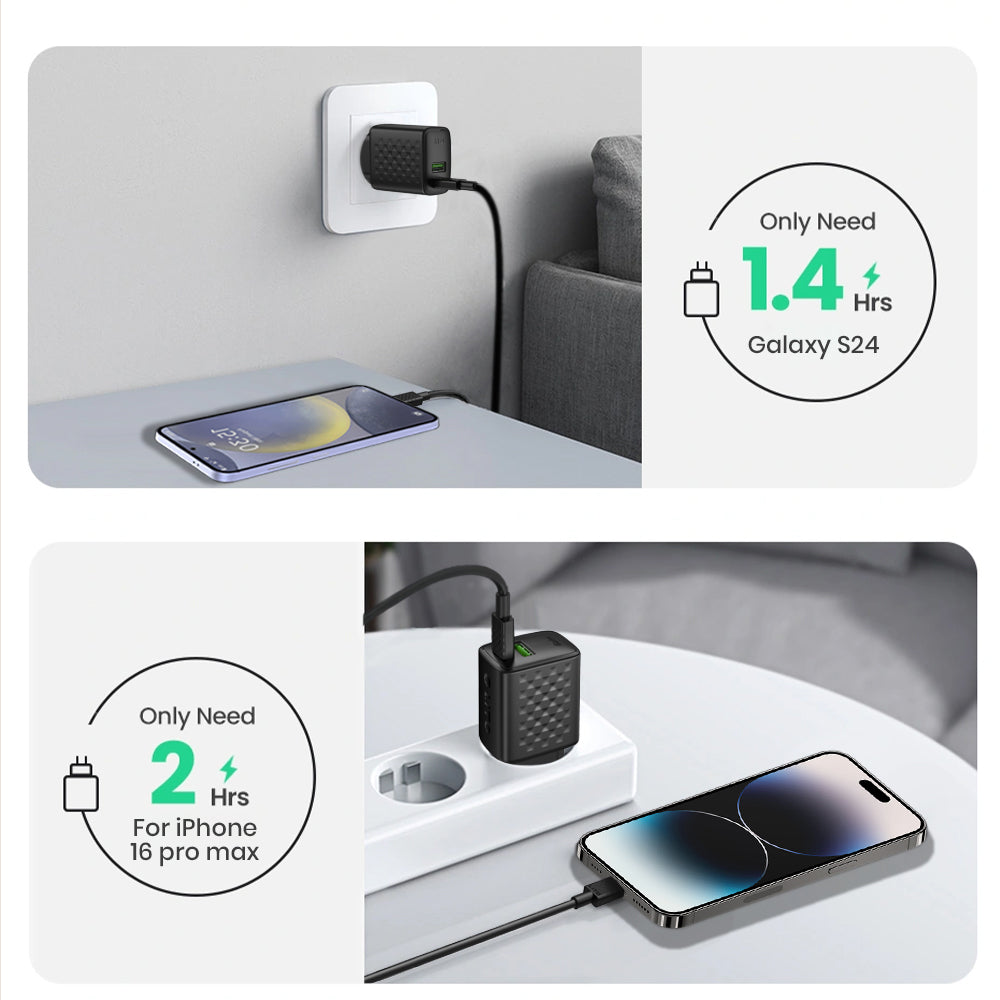 Caricabatterie Rete con Cavo USB-C Lito LC15T, 20W, 3A, 1 x USB-A - 1 x USB-C, Nero