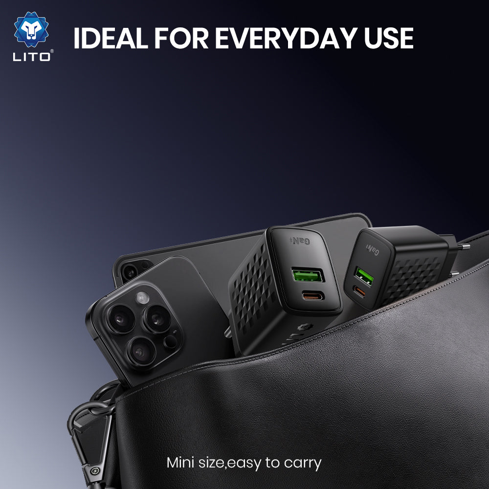 Caricabatterie Rete Con Cavo USB-C Lito LC19T, 30W, 3A, 1 x USB-A - 1 x USB-C, Nero