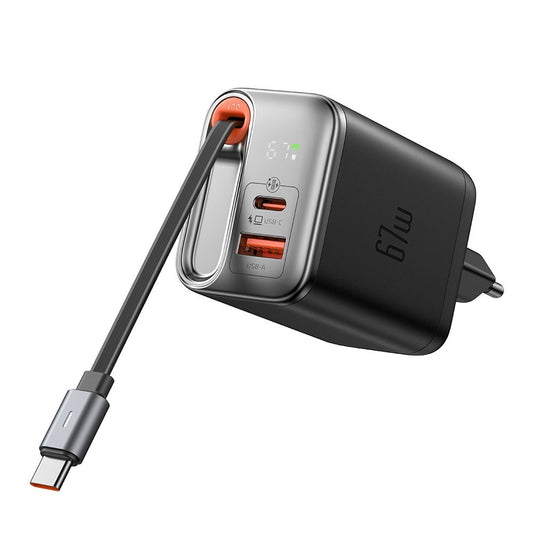 Caricabatterie Rete con Cavo USB-C McDodo CH-4100 FreeGo Display, 67W, 3.35A, 1 x USB-A - 1 x USB-C, Nero