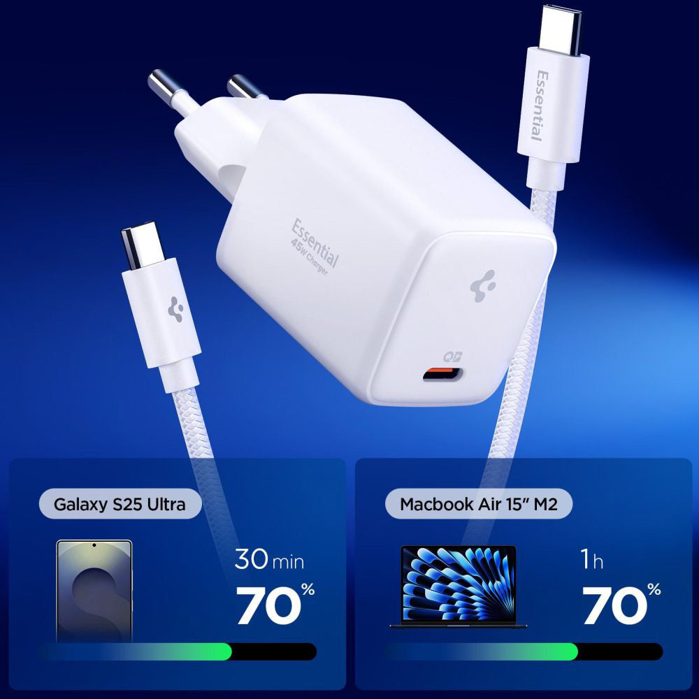 Caricabatterie Retea Con Cavo USB-C Spigen EE451EU Essential, 45W, 3A, 1 x USB-C, Bianco ACH09473