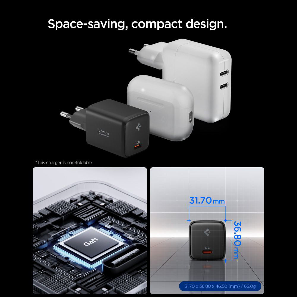 Caricabatterie da Rete con Cavo USB-C Spigen EE451EU Essential, 45W, 3A, 1 x USB-C, Nero ACH09474