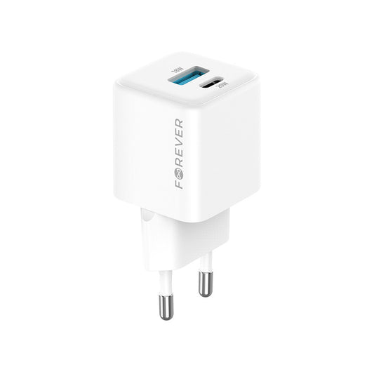 Caricabatterie da Rete Forever TC-08-20AC, 20W, 3A, 1 x USB-A - 1 x USB-C, Bianco