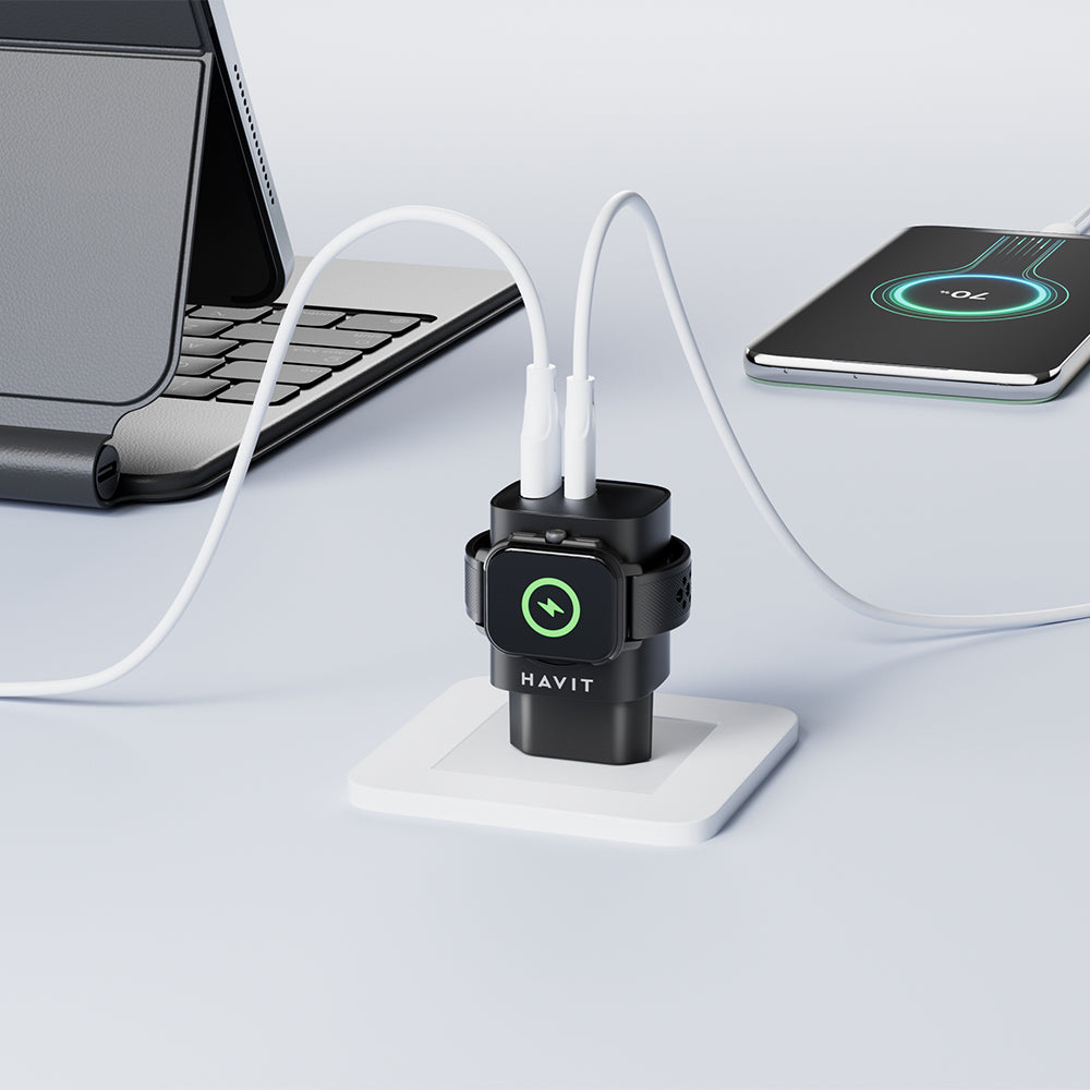 Caricabatterie Rete HAVIT UC132 2in1, 22W, 3A, 1 x USB-A - 1 x USB-C, Nero