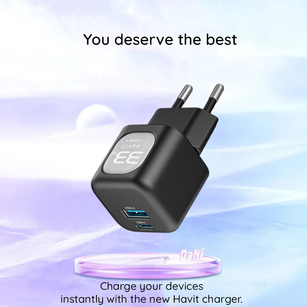 Caricabatterie Rete HAVIT UC230, 33W, 3A, 1 x USB-A - 1 x USB-C, Nero Grigio