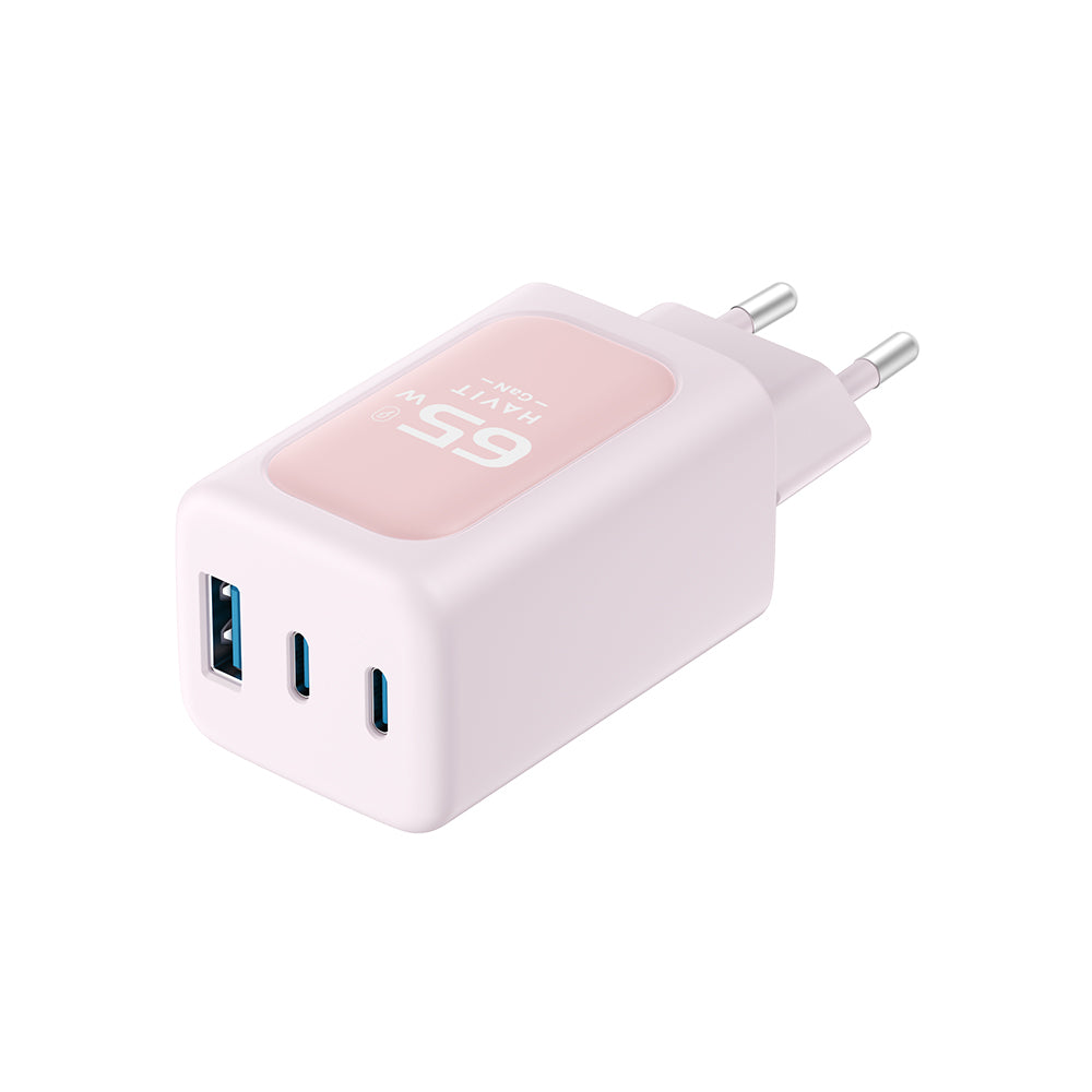 Caricabatterie da Rete HAVIT UC260, 65W, 3A, 1 x USB-A - 2 x USB-C, Rosa