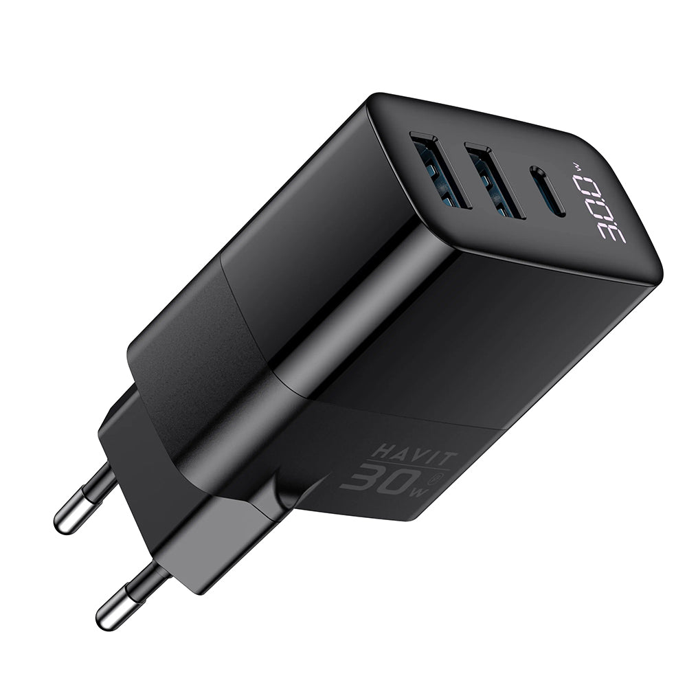 Caricabatterie Retea HAVIT UCLE001, 30W, 3A, 2 x USB-A - 1 x USB-C, Nero