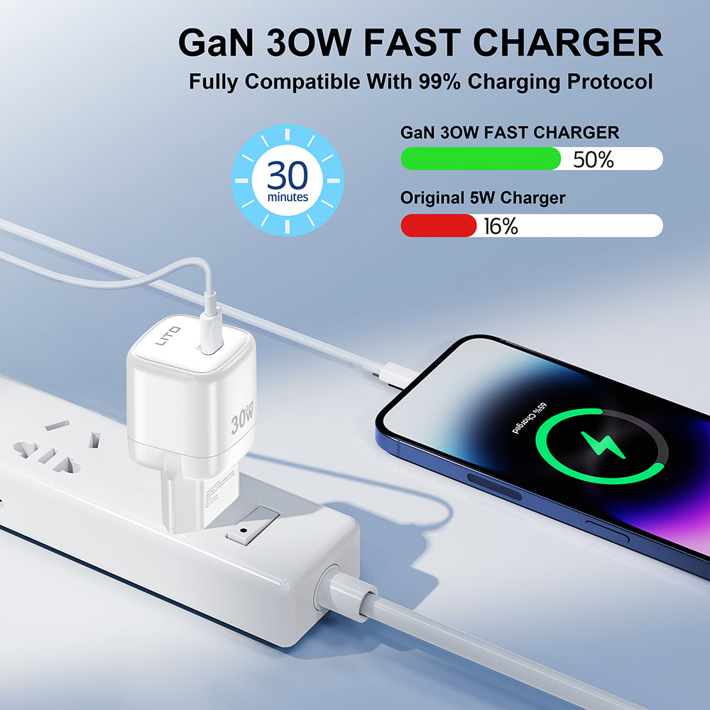 Lito LC11 Network Charger, 30W, 3A, 1 x USB-C, White