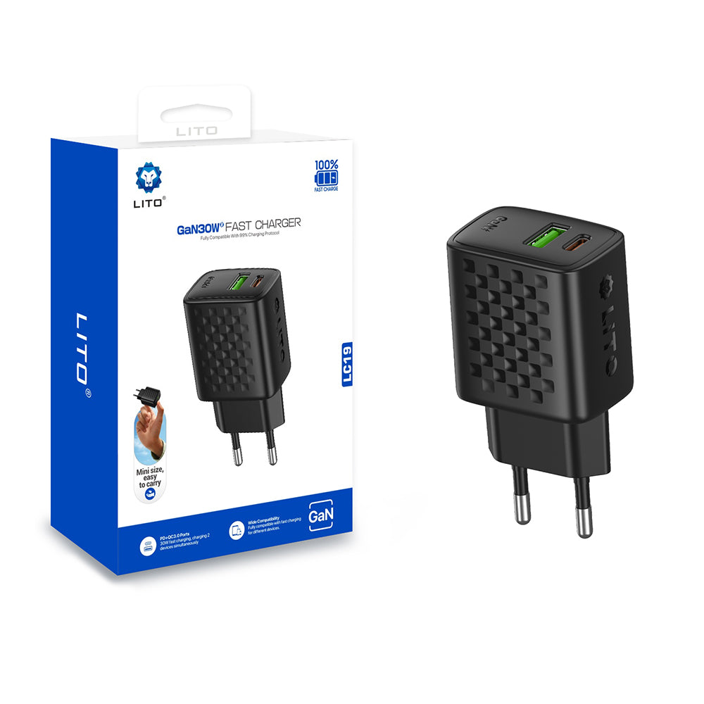 Caricabatterie Retea Lito LC19, 30W, 3A, 1 x USB-A - 1 x USB-C, Nero