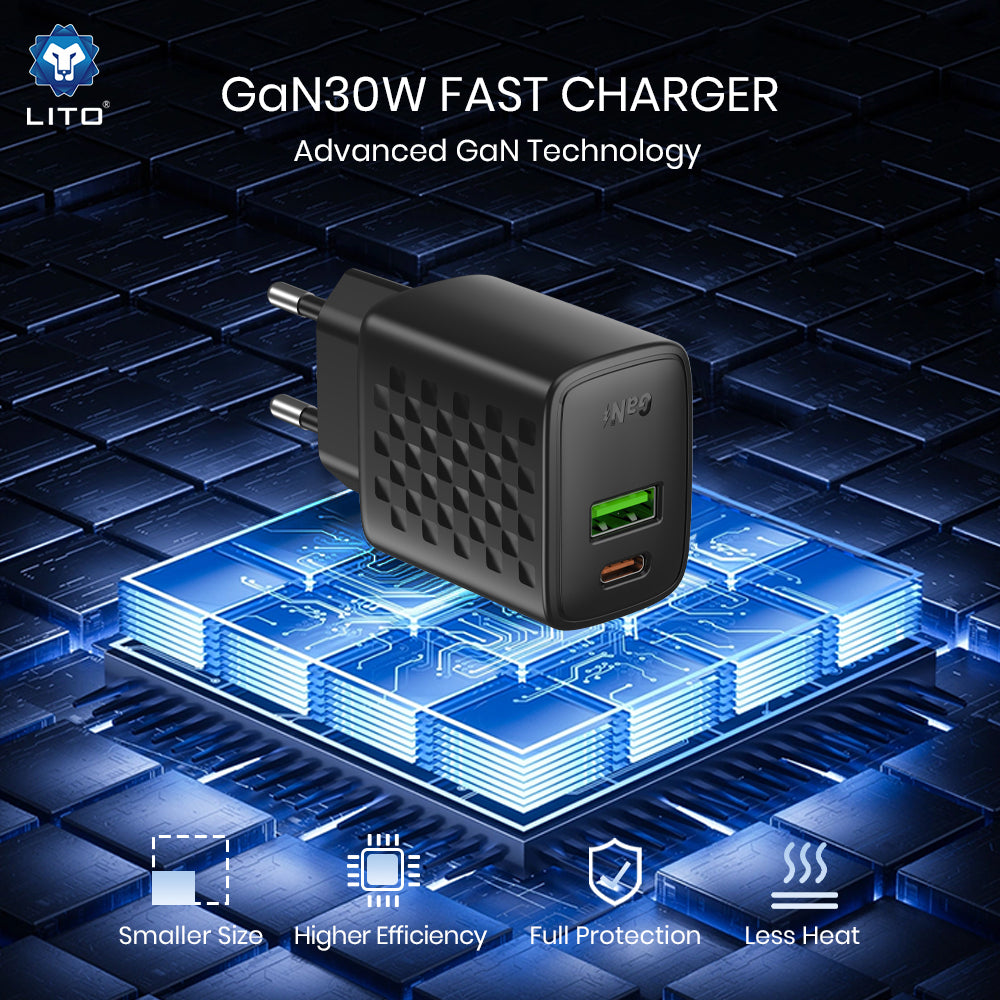 Caricabatterie Retea Lito LC19, 30W, 3A, 1 x USB-A - 1 x USB-C, Nero