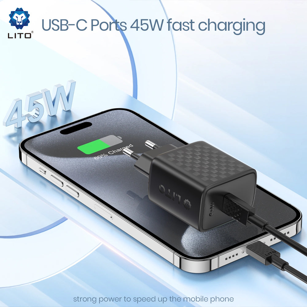 Lito LC20 Network Charger, 45W, 3A, 1 x USB-C, Black