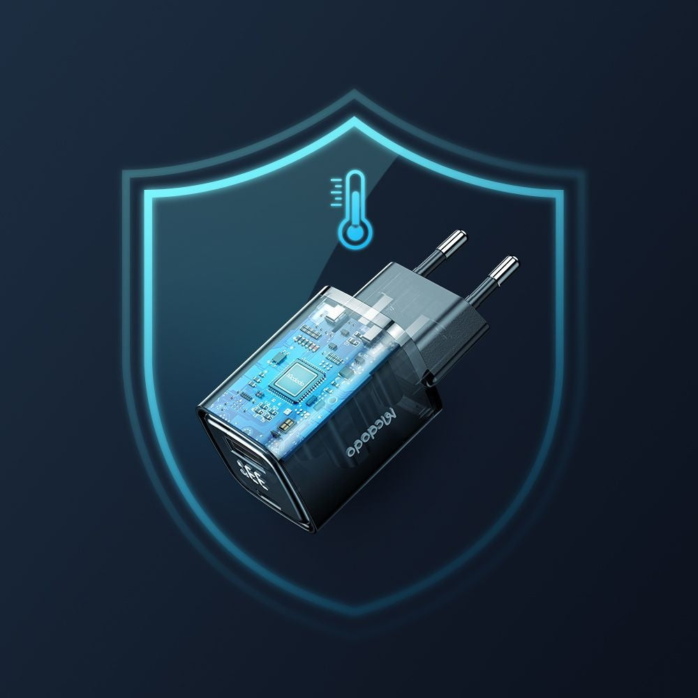 Caricabatterie Retea McDodo CH-1701 Graphite Display, 33W, 3A, 1 x USB-A - 1 x USB-C, Nero