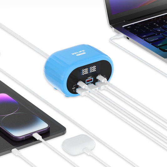 Caricatore Stazione Relife RL-309U, 72W, 5A, 2 x USB-C - 4 x USB-A, Blu