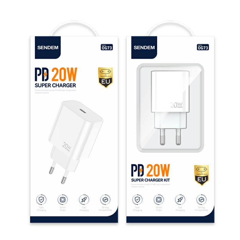 Caricabatterie Rete Sendem OG73, 20W, 3A, 1 x USB-C, Bianco
