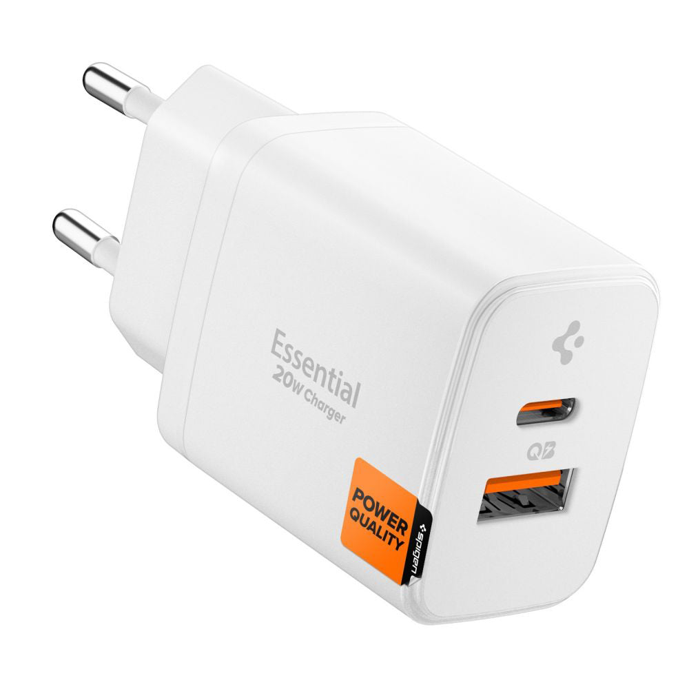Caricabatterie Rete Spigen Essential, 20W, 3A, 1 x USB-A - 1 x USB-C, Bianco ACH08704