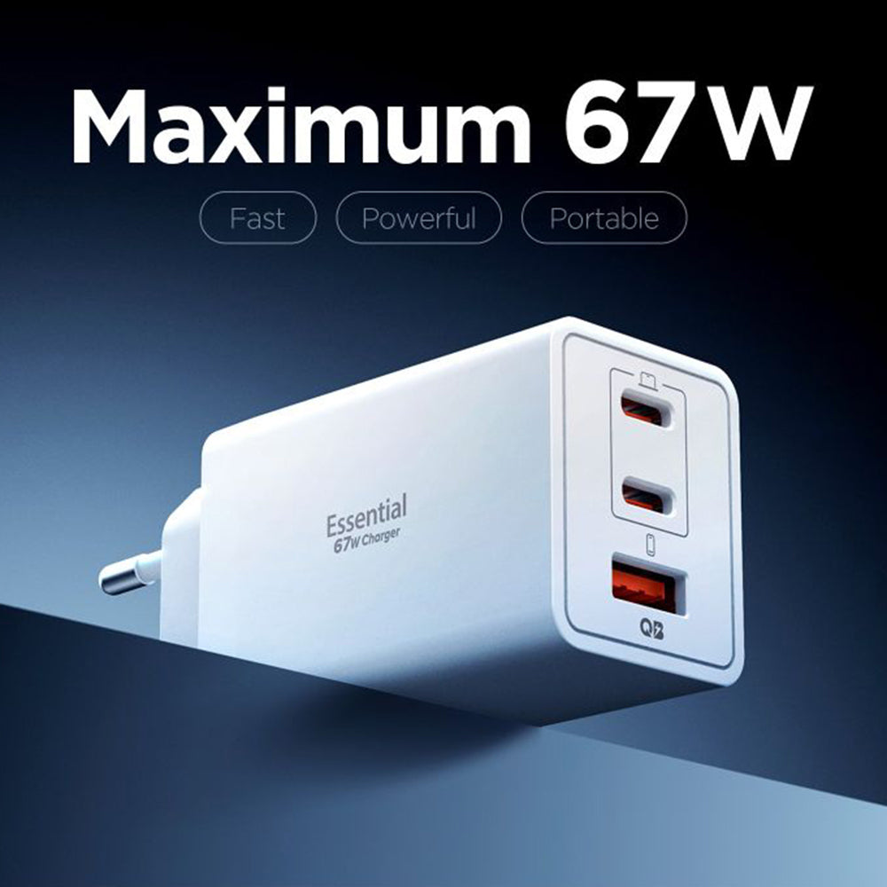 Caricabatterie Retea Spigen Essential, 67W, 3.25A, 1 x USB-A - 2 x USB-C, Bianco ACH08710