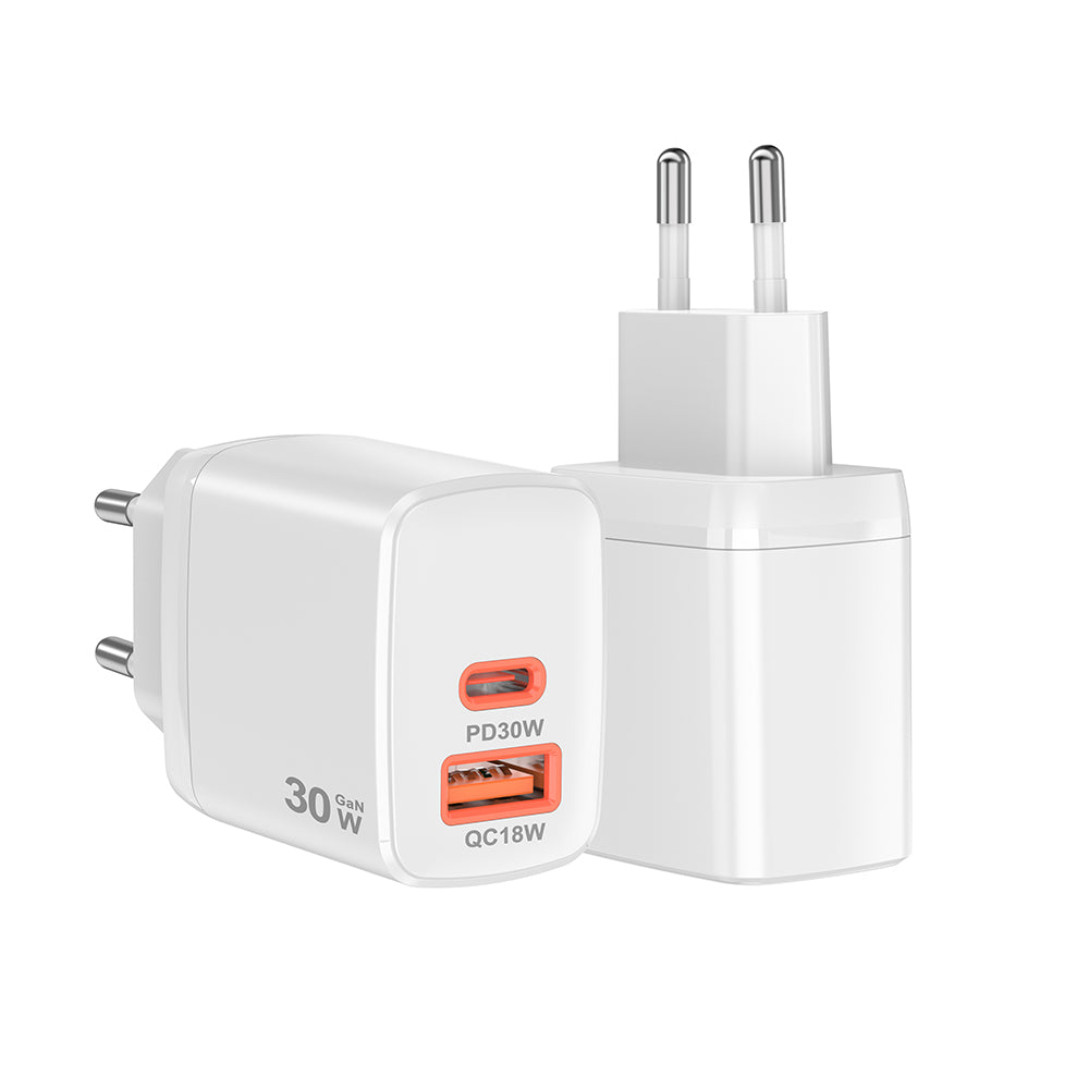 Caricabatterie Retea Techsuit CH1 Duonix, 30W, 3A, 1 x USB-A - 1 x USB-C, Bianco