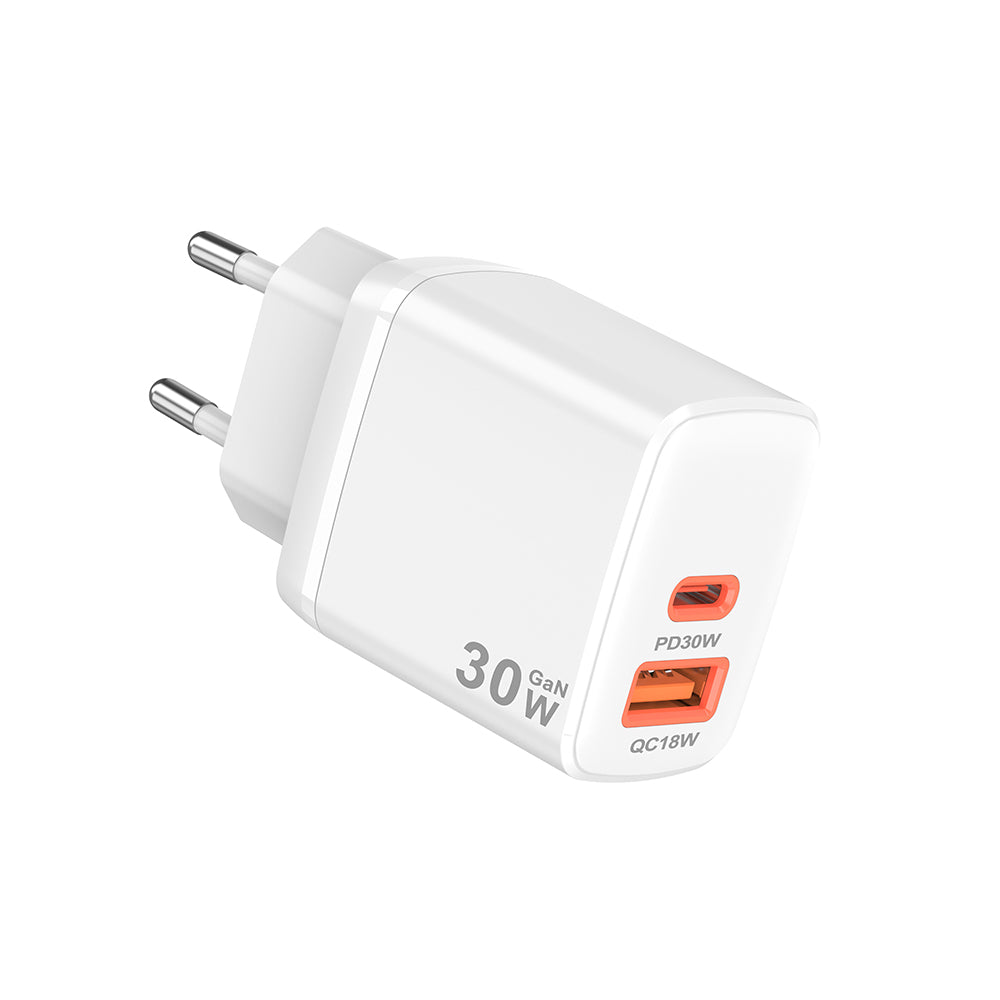 Caricabatterie Retea Techsuit CH1 Duonix, 30W, 3A, 1 x USB-A - 1 x USB-C, Bianco