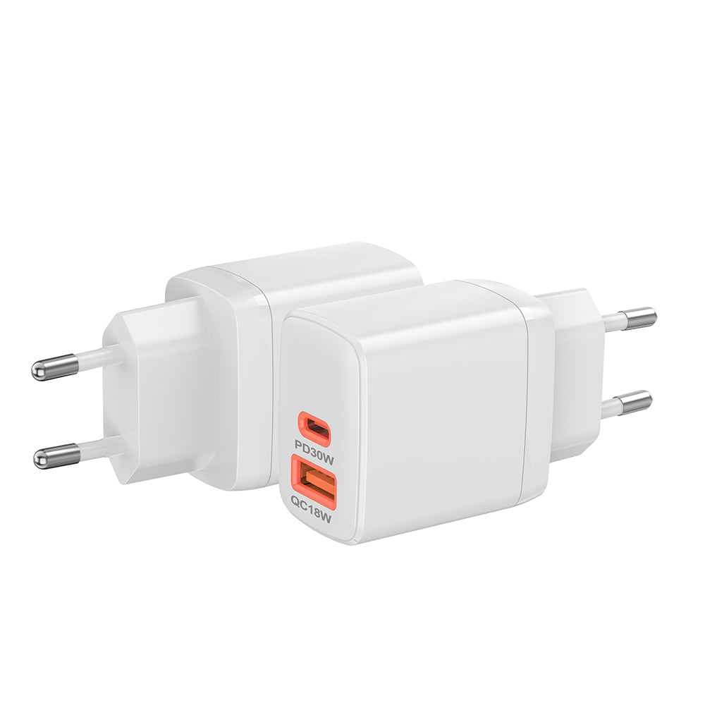Caricabatterie Retea Techsuit CH1 Duonix, 30W, 3A, 1 x USB-A - 1 x USB-C, Bianco