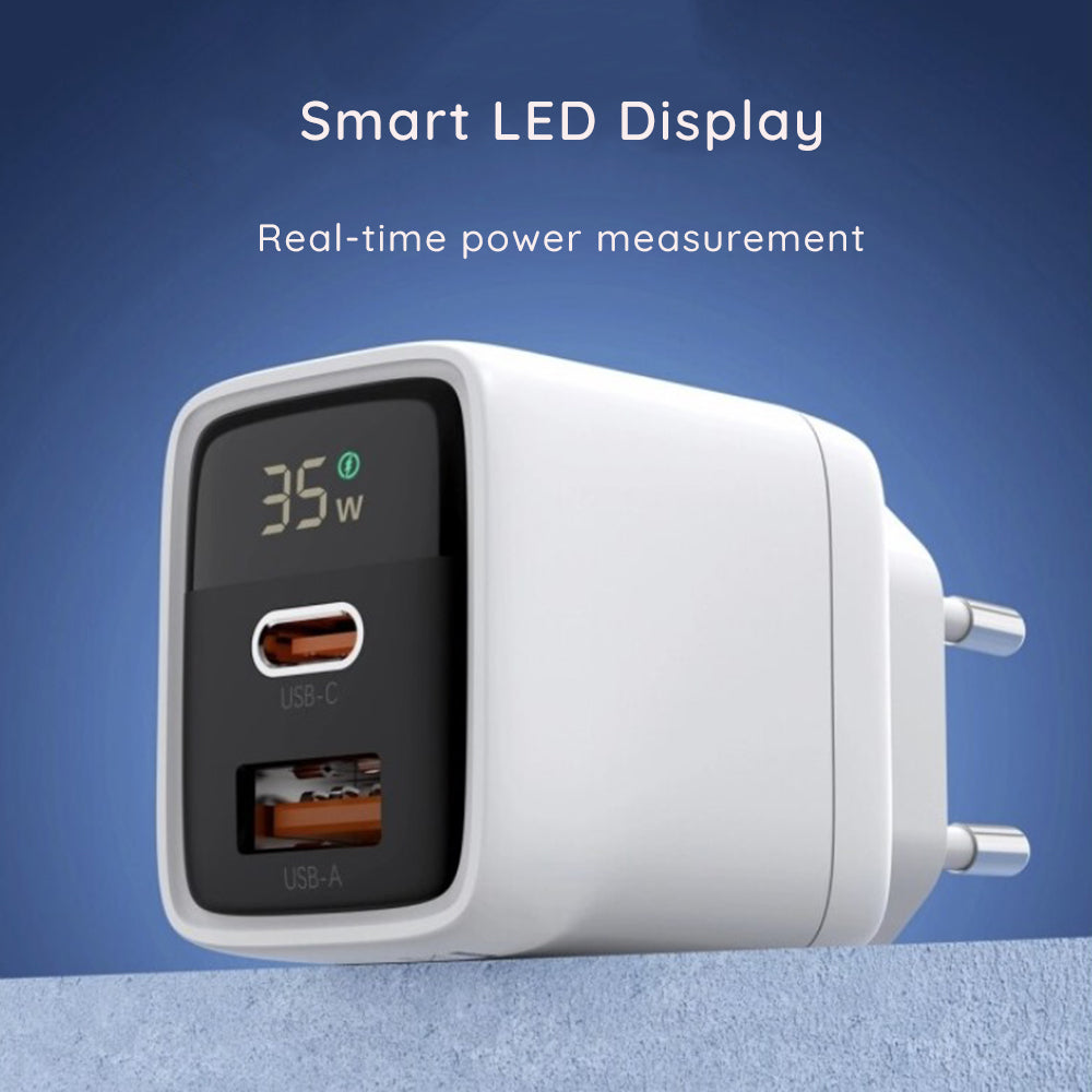 Caricabatterie Rete Techsuit CH3 LEDChargX Display, 35W, 3A, 1 x USB-A - 1 x USB-C, Bianco