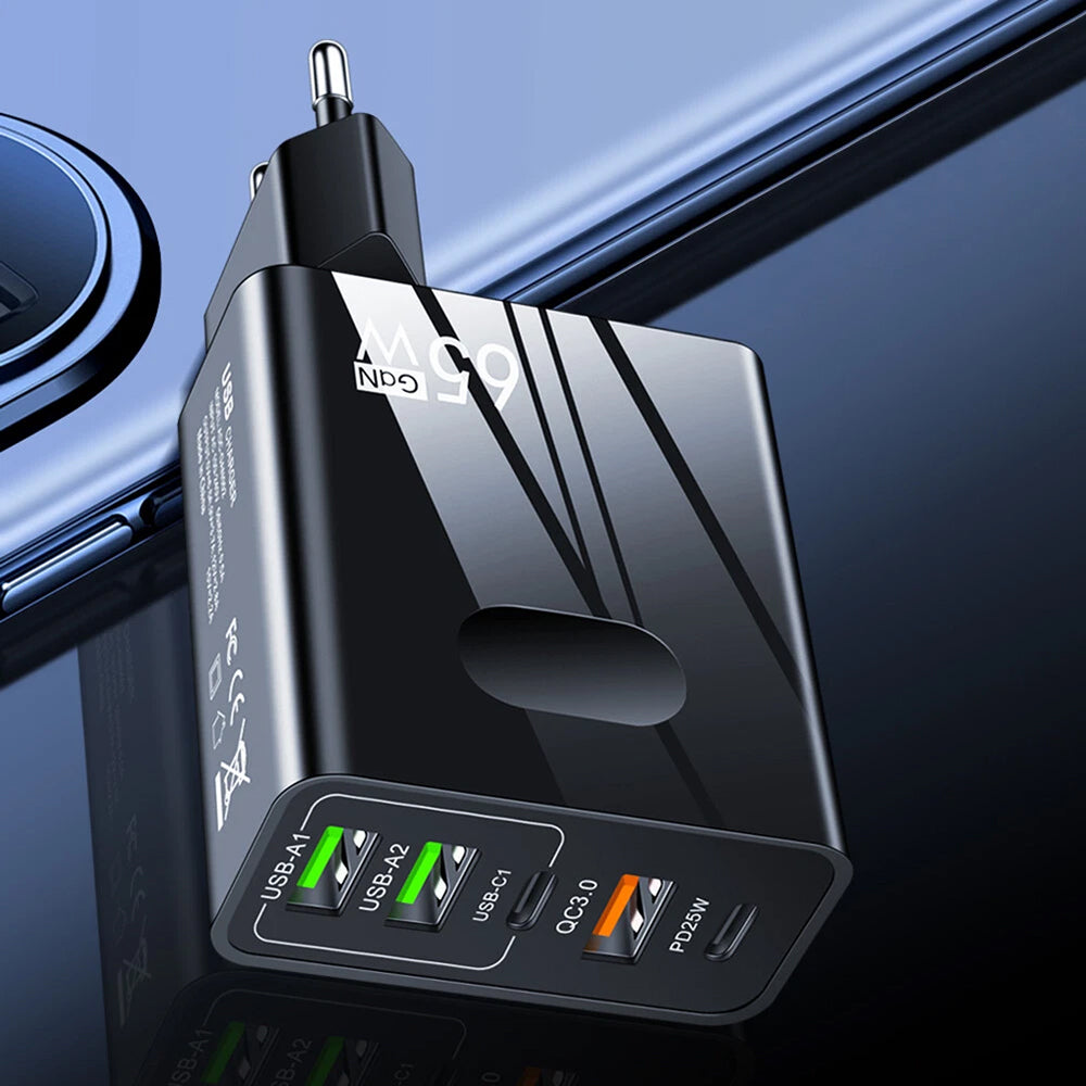 Caricabatterie Rete Techsuit CHC1 PentaXPower, 25W, 3A, 3 x USB-A - 2 x USB-C, Nero