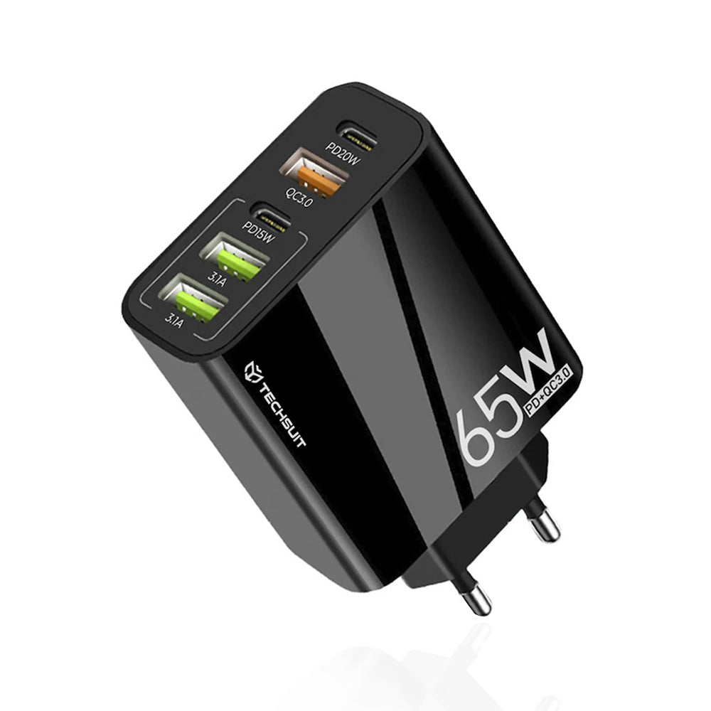 Caricabatterie Rete Techsuit CHC2 PentaXPower, 20W, 3A, 3 x USB-A - 2 x USB-C, Nero