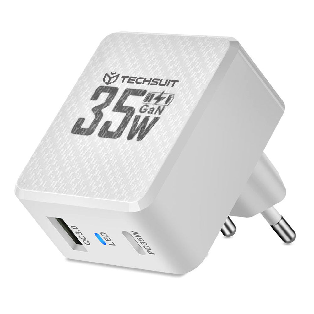 Caricabatterie Retea Techsuit CHPD173 Tiny, 35W, 3A, 1 x USB-A - 1 x USB-C, Bianco