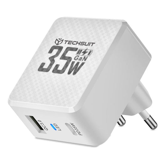Caricabatterie Retea Techsuit CHPD173 Tiny, 35W, 3A, 1 x USB-A - 1 x USB-C, Bianco