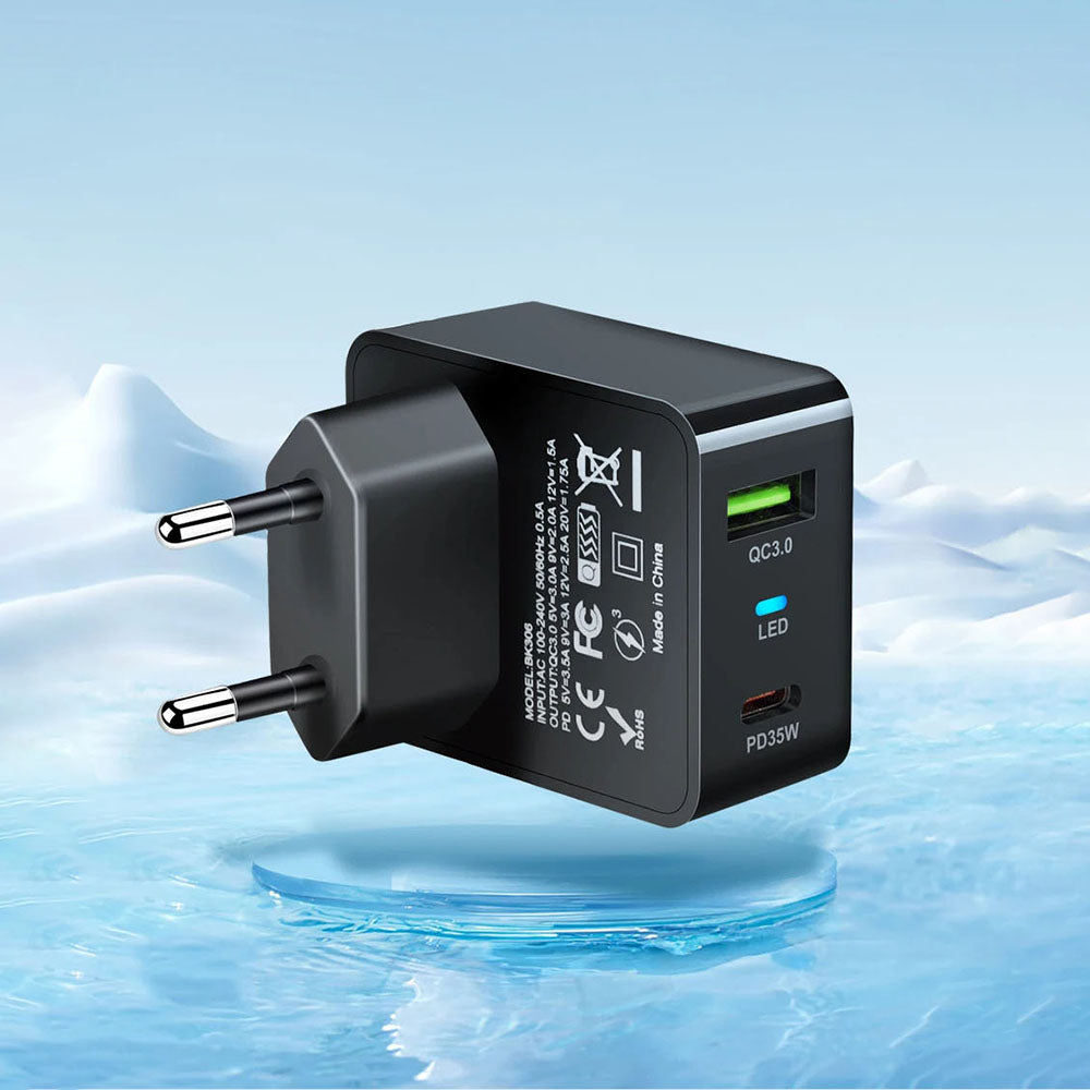 Caricabatterie Retea Techsuit CHPD173 Tiny, 35W, 3A, 1 x USB-A - 1 x USB-C, Bianco