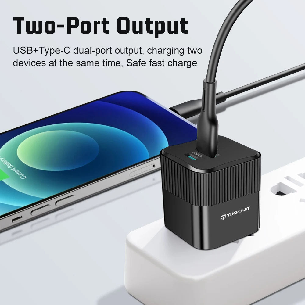 Caricabatterie Retea Techsuit CHPD216 Tiny, 25W, 3A, 1 x USB-A - 1 x USB-C, Bianco