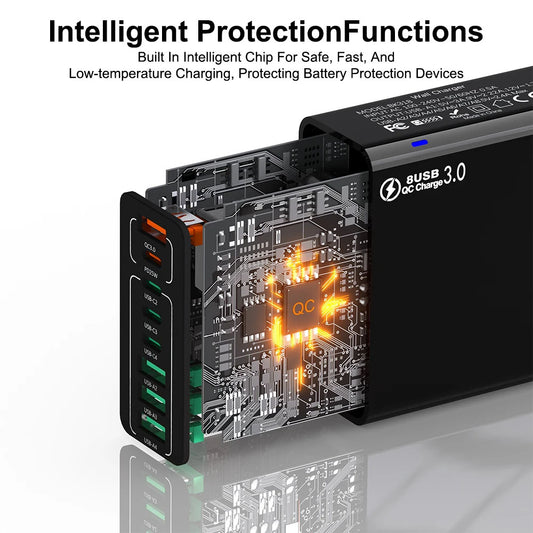 Caricabatterie Retea Techsuit CHPD224, 65W, 3.25A, 4 x USB-A - 4 x USB-C, Bianco