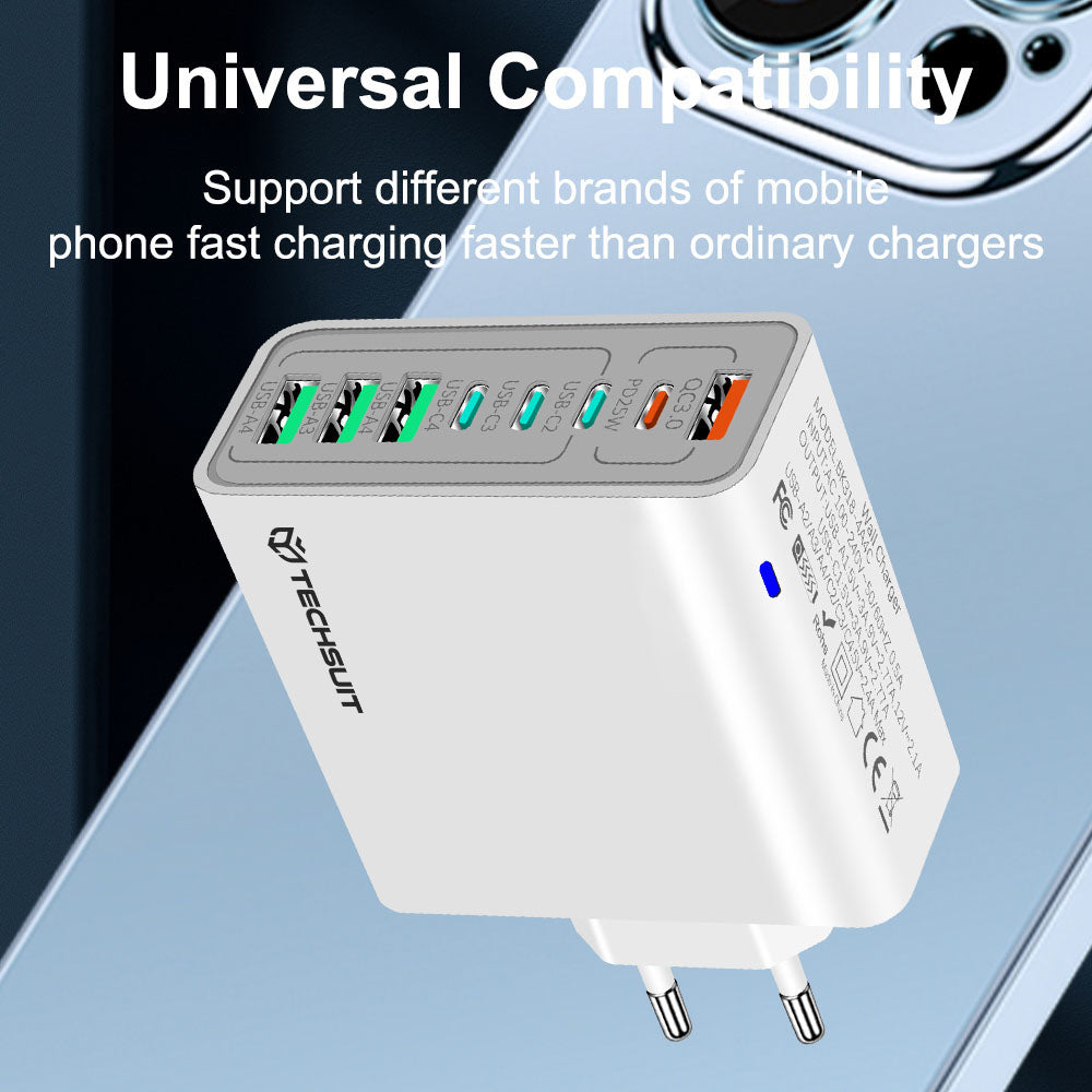 Caricabatterie Retea Techsuit CHPD224, 65W, 3.25A, 4 x USB-A - 4 x USB-C, Nero