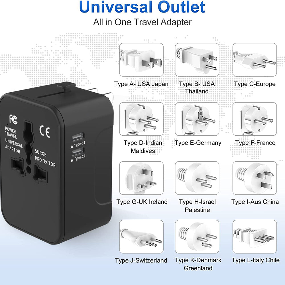 Techsuit HHT202-2C Travel Network Charger, 15W, 3A, 2 x USB-C, White