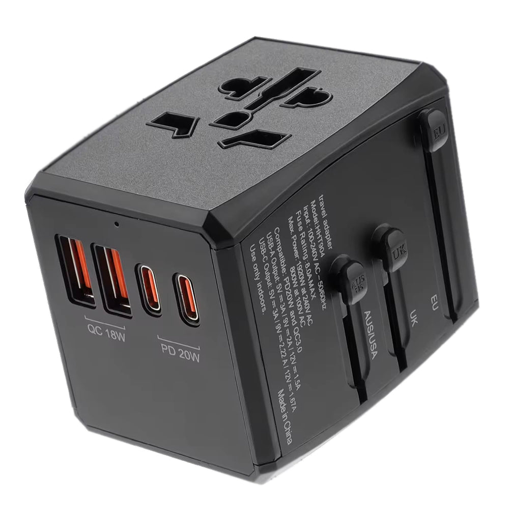 Caricabatterie da Rete Techsuit HHT904-B2 Travel, 20W, 3A, 2 x USB-A - 2 x USB-C, Nero
