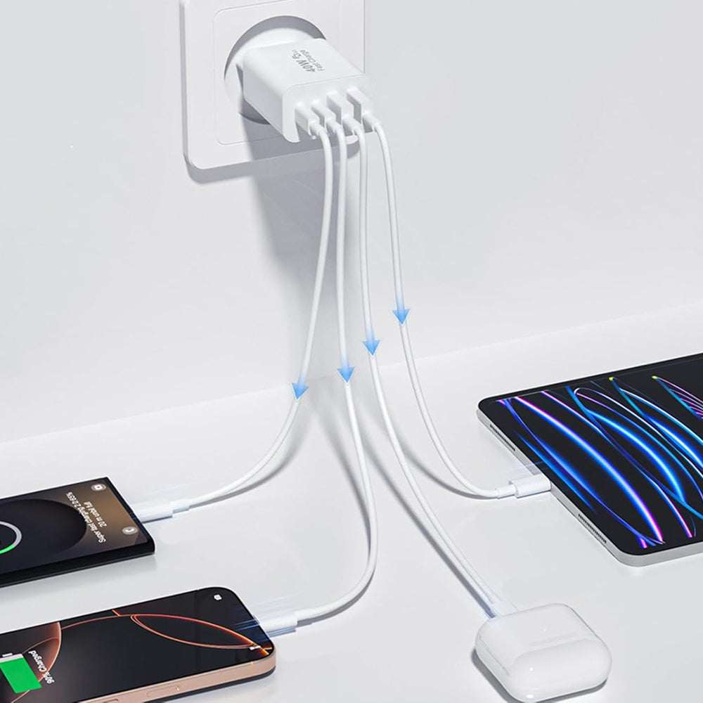 Caricabatterie Retea Techsuit PowerXQuad CH4, 40W, 3A, 2 x USB-A - 2 x USB-C, Bianco