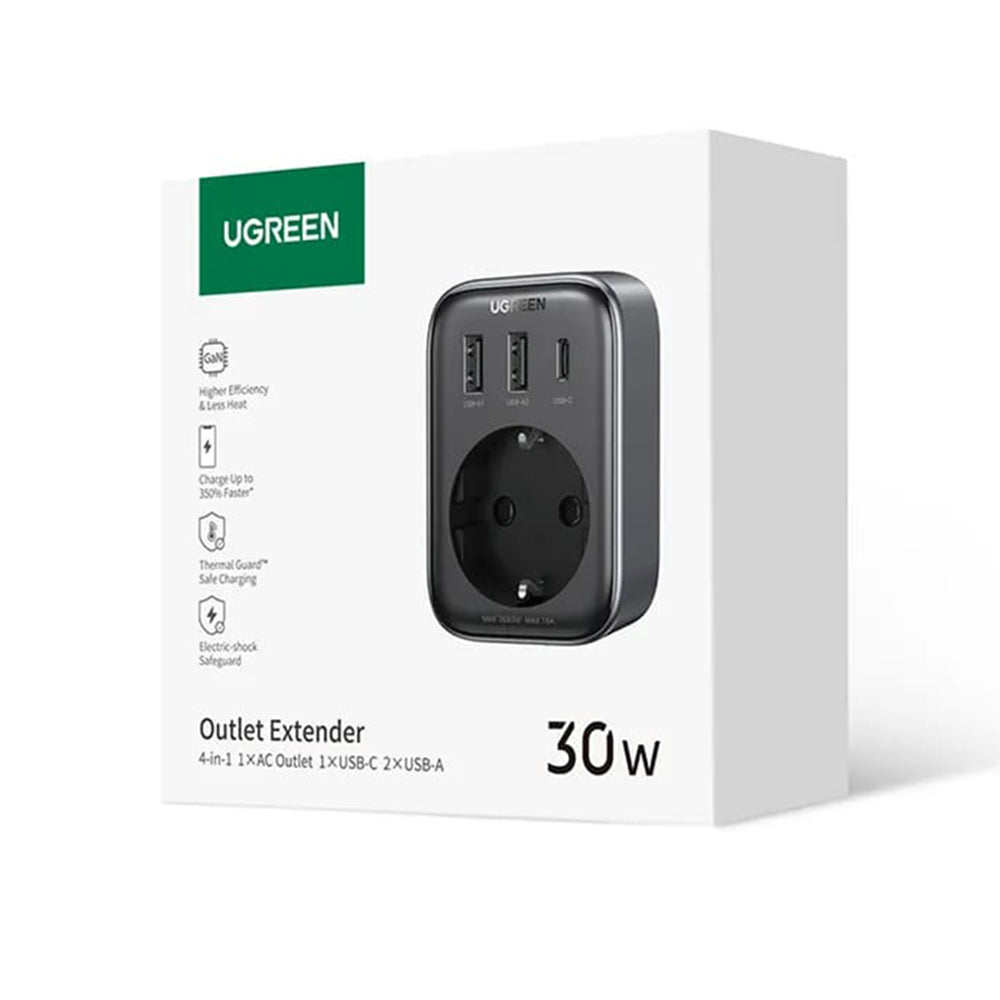 Caricabatterie da rete UGREEN 15289 US, 30W, 3A, 2 x USB-A - 1 x USB-C - 1 x Schuko, Nero