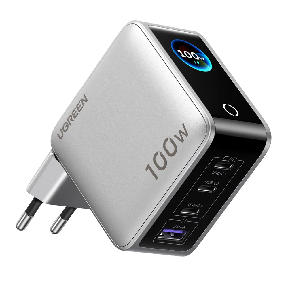 Caricatore da rete UGREEN Nexode Pro X772 (95942B) con display, 100 W, 5 A, 1 x USB-A - 3 x USB-C, grigio