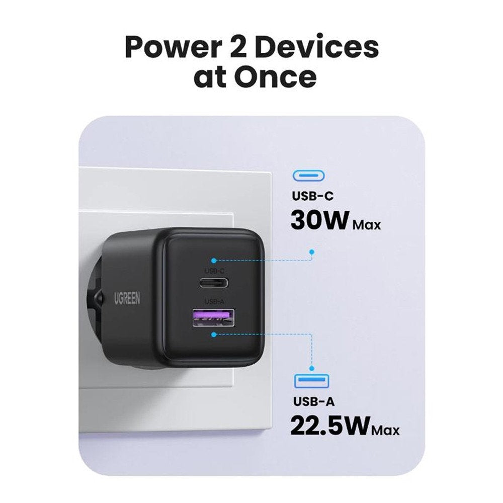 Caricabatterie Rete UGREEN X516, 30W, 3A, 1 x USB-A - 1 x USB-C, Blu