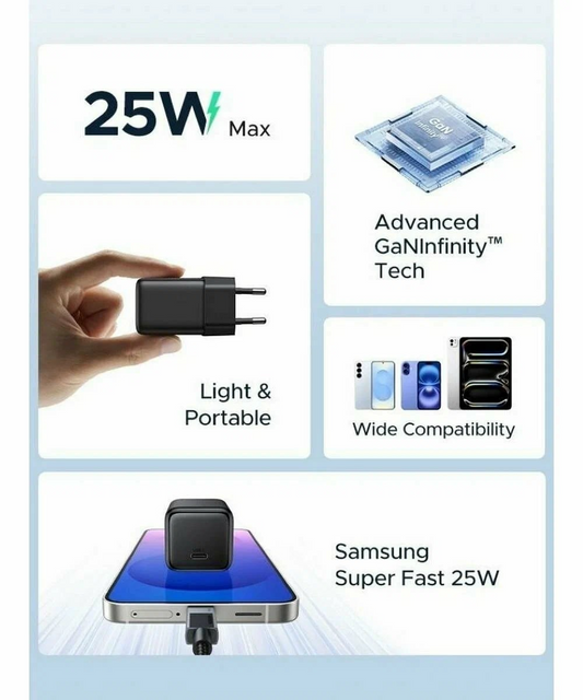 Caricabatterie da Rete UGREEN X517, 25W, 3A, 1 x USB-C, Nero