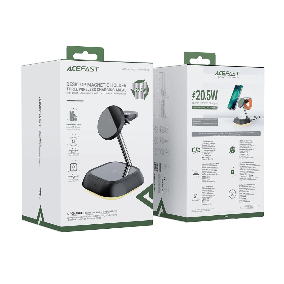 Caricabatterie Wireless Retea Acefast E16 3in1, 15W, 1.67A, Nero