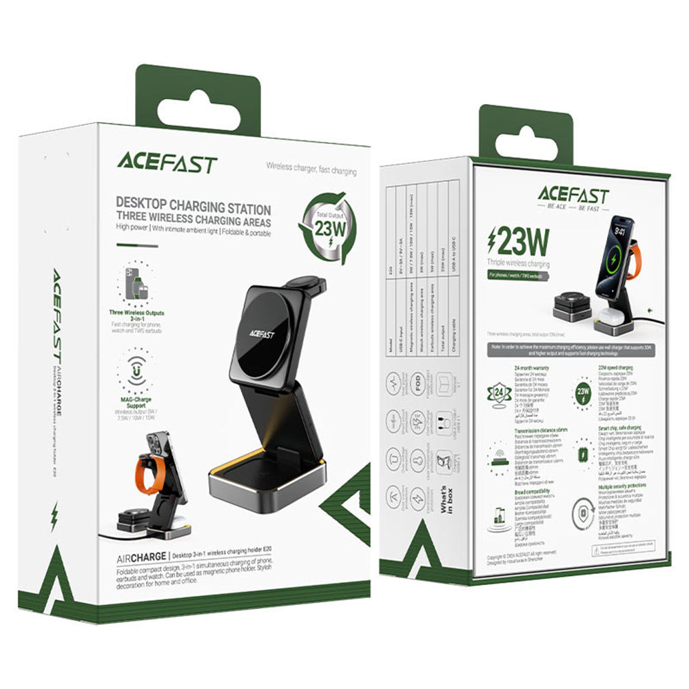 Caricabatterie Wireless Retea Acefast E21 3in1, 23W, 1.67A, Grigio