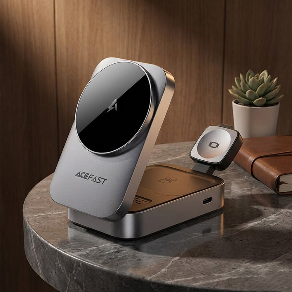 Caricabatterie Wireless Rete Acefast E22 3in1, 22.5W, 1.67A, Grigio
