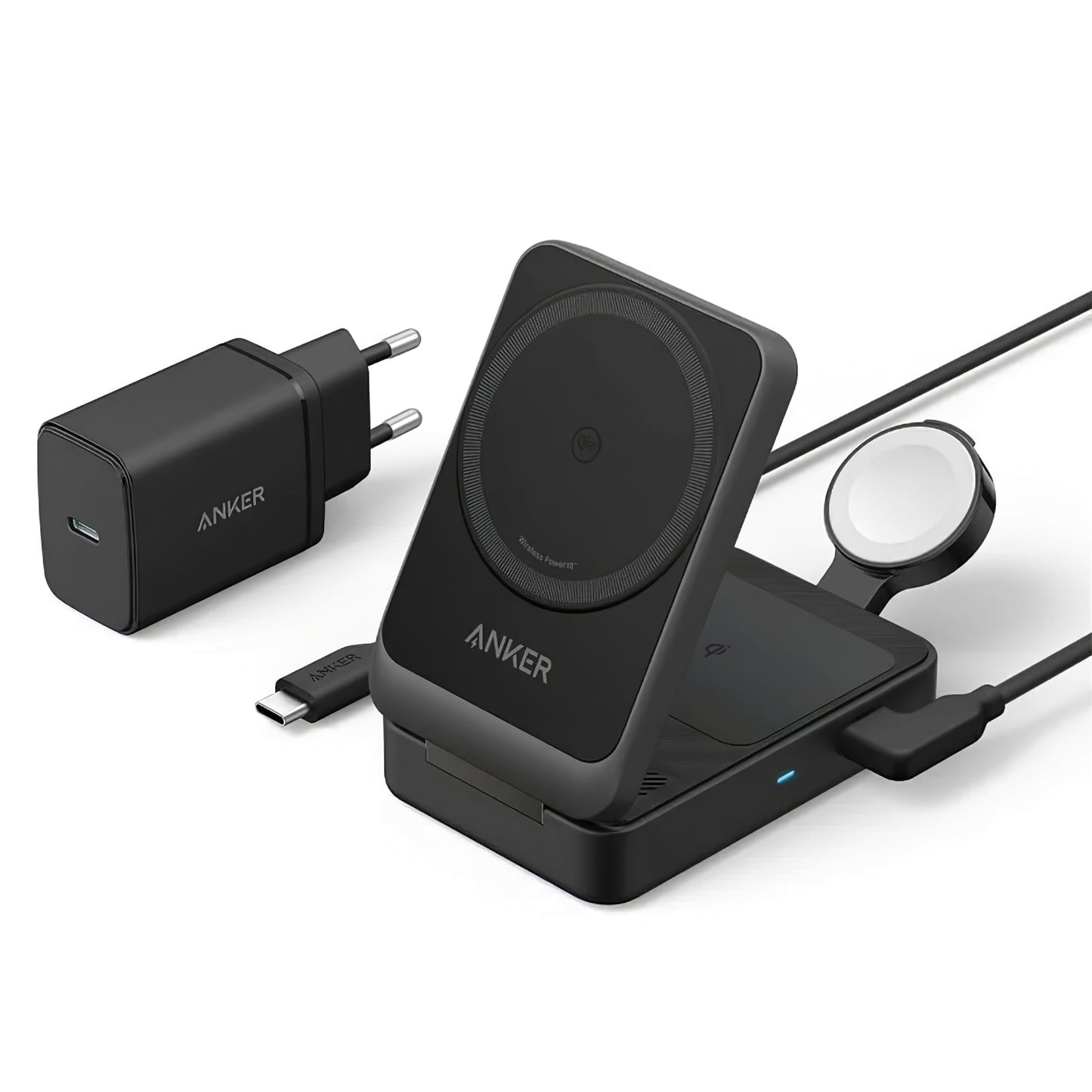 Caricabatterie Wireless Anker MagGo 3in1, 15W, 1.67A, Nero, Ricondizionato B2557311