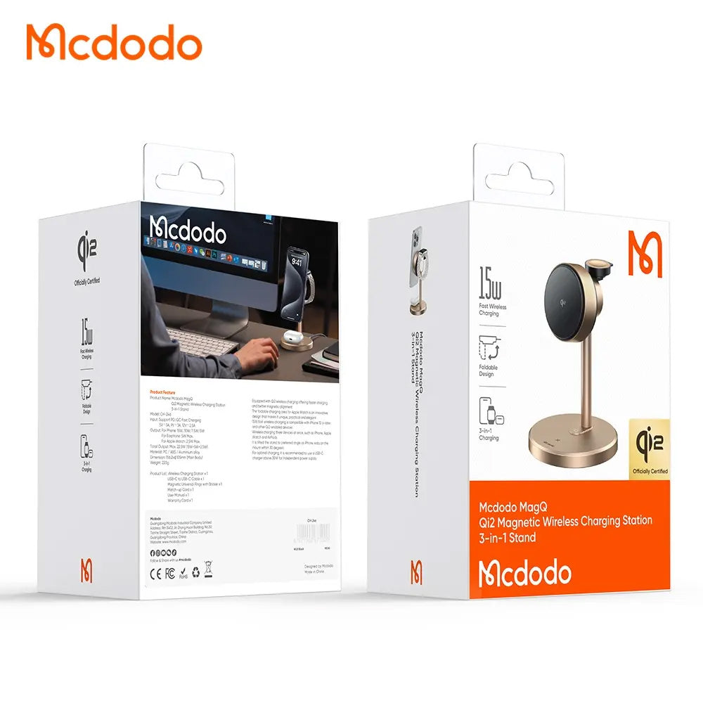 Caricabatterie Wireless McDodo CH-2463 Swan 3in1, 22.5W, 1.67A, Dorato