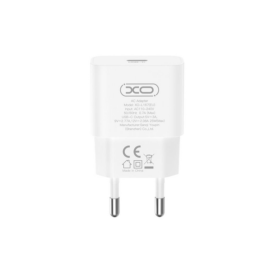 Caricabatterie Rete XO Design L167, 25W, 3A, 1 x USB-C, Bianco
