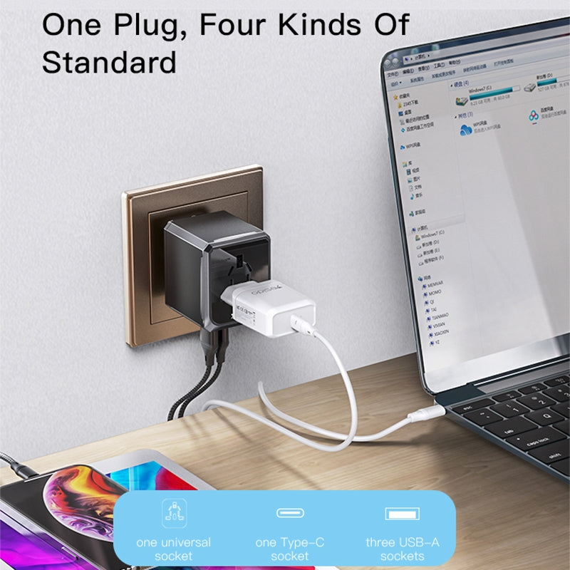 Caricabatterie da rete Yesido MC10 Travel, 12W, 2.4A, 1 x USB-C - 3 x USB-A, Nero