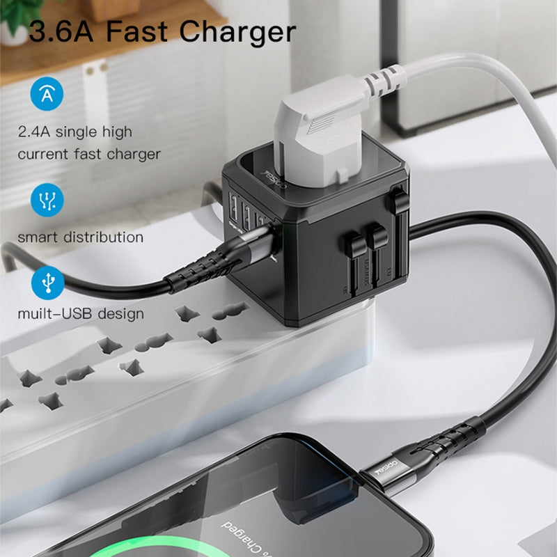 Caricabatterie da rete Yesido MC10 Travel, 12W, 2.4A, 1 x USB-C - 3 x USB-A, Nero