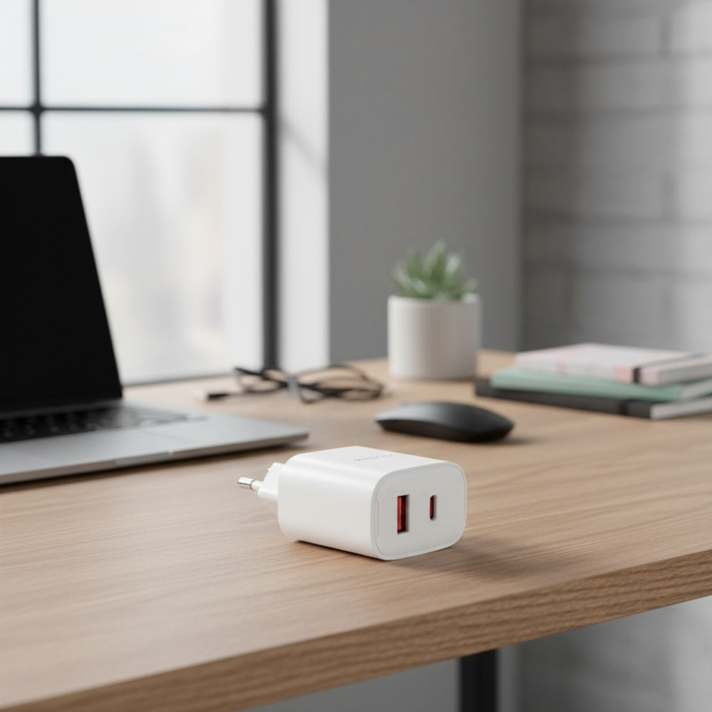 Caricabatterie Rete Yesido YC02E, 20W, 3A, 1 x USB-A - 1 x USB-C, Bianco
