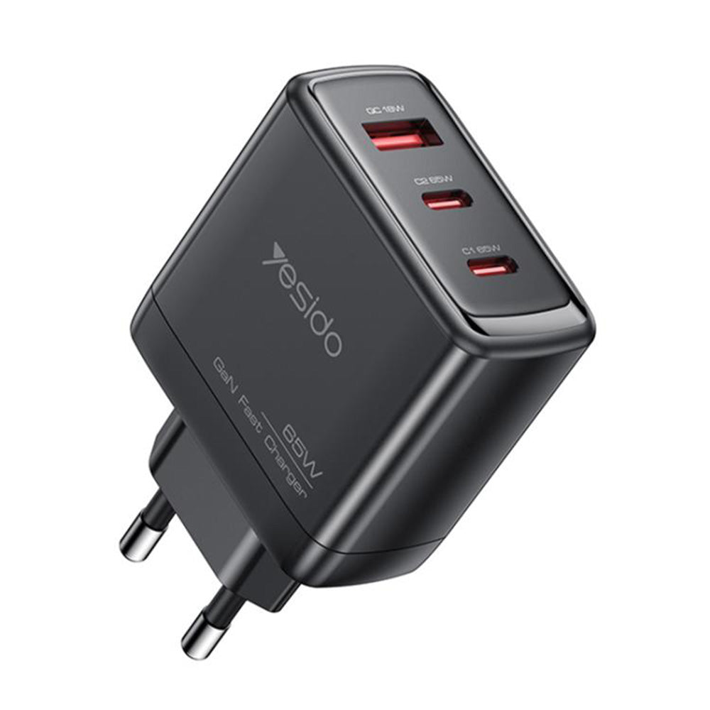Caricabatterie Rete Yesido YC144, 65W, 3.25A, 1 x USB-A - 2 x USB-C, Nero