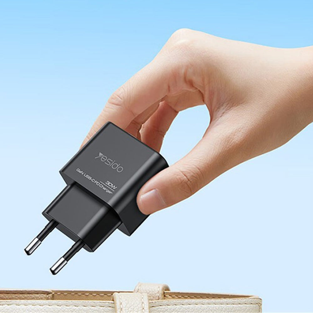 Caricabatterie Rete Yesido YC64, 30W, 3A, 1 x USB-A - 1 x USB-C, Nero